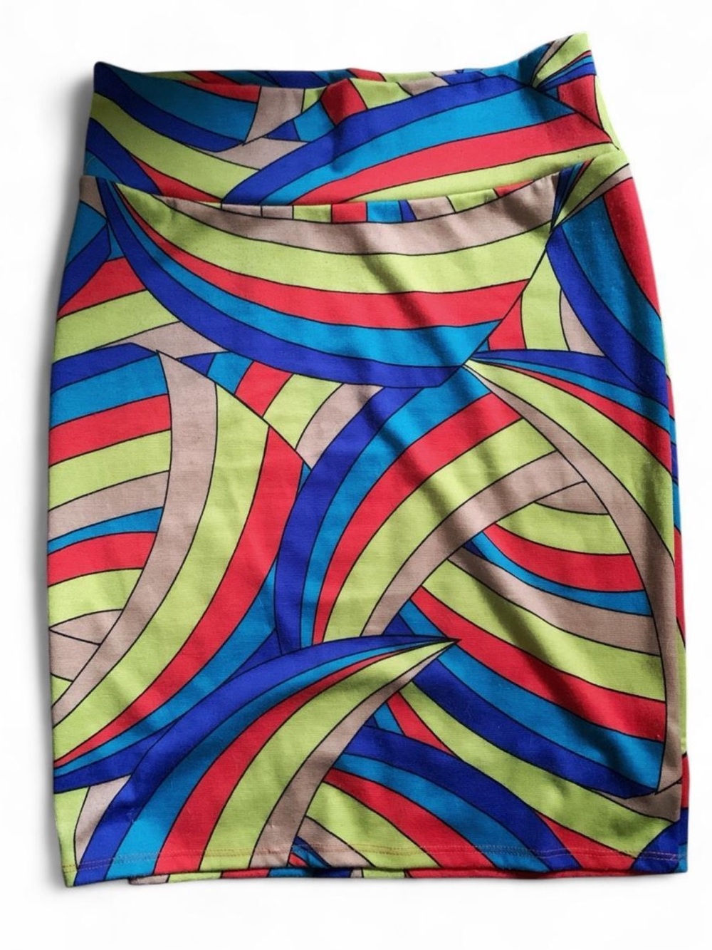 LulaRoe Cassie Pencil Skirt Abstract Wavy Multicolored Size L